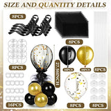 8 Set Table Centerpieces Balloons Stand Kit, 80 Pcs Latex Balloons And Table Stand Holder With Base Tulle For Wedding Birthday Baby Shower Party(Black, Gold)