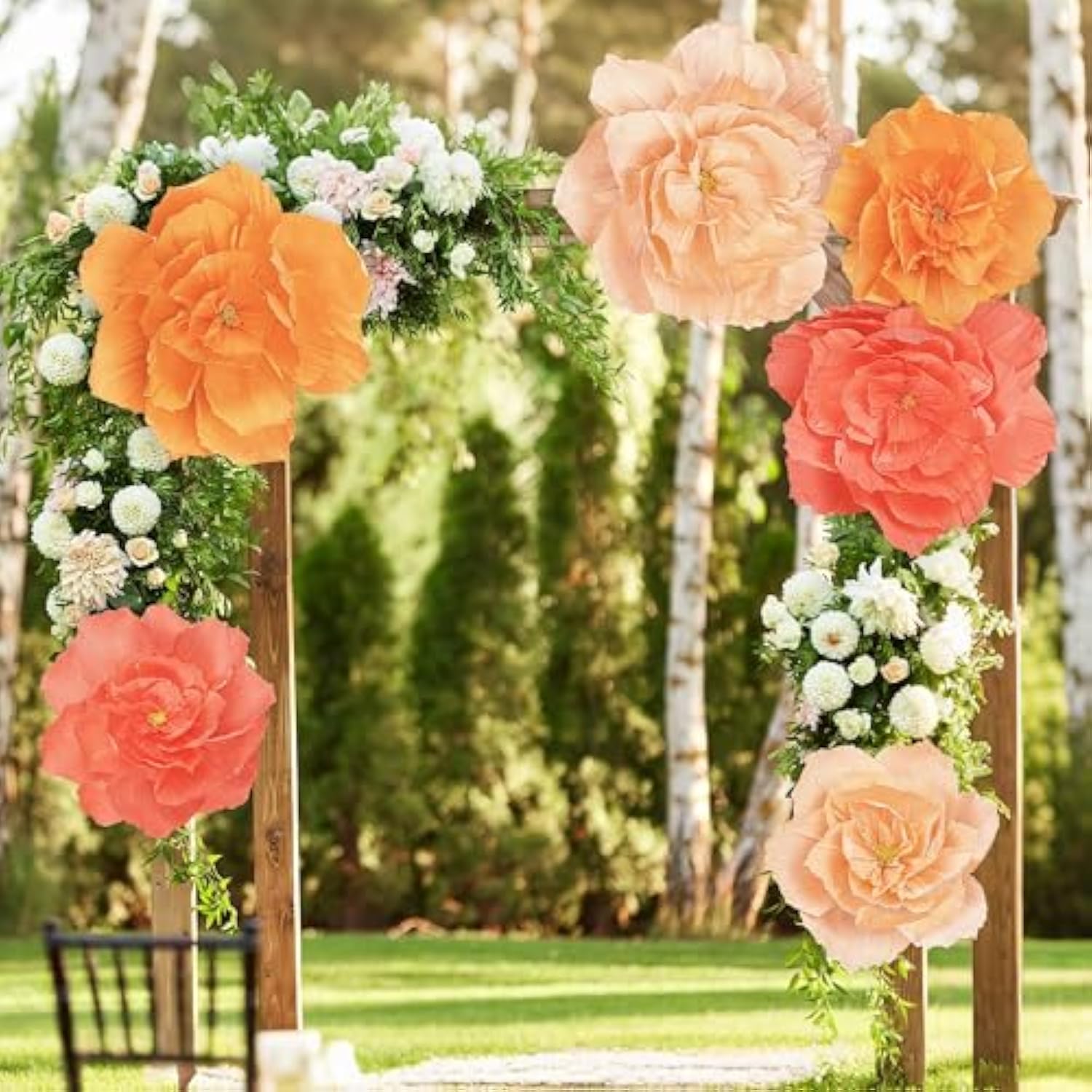 6 Pieces Large Paper Artificial Flowers 3D Crepe Tissue Flower Wall Decor For Wedding Birthday Bachelorette Bridal Shower Backdrop Table Centerpieces Party Supplies, Peach Pink, Ivory