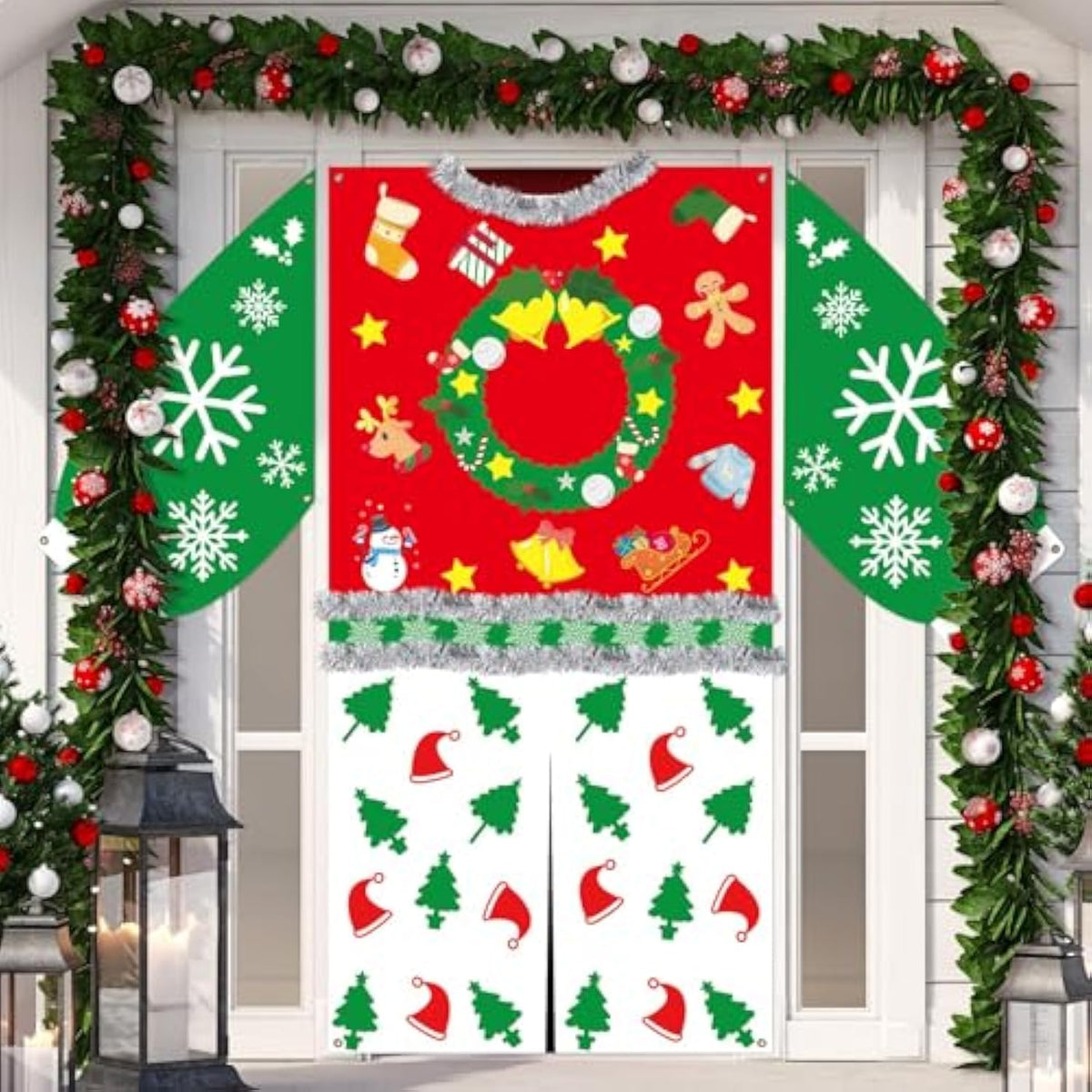 Large Christmas Ugly Sweater Door Banner in Red Green for Holiday Party Decor