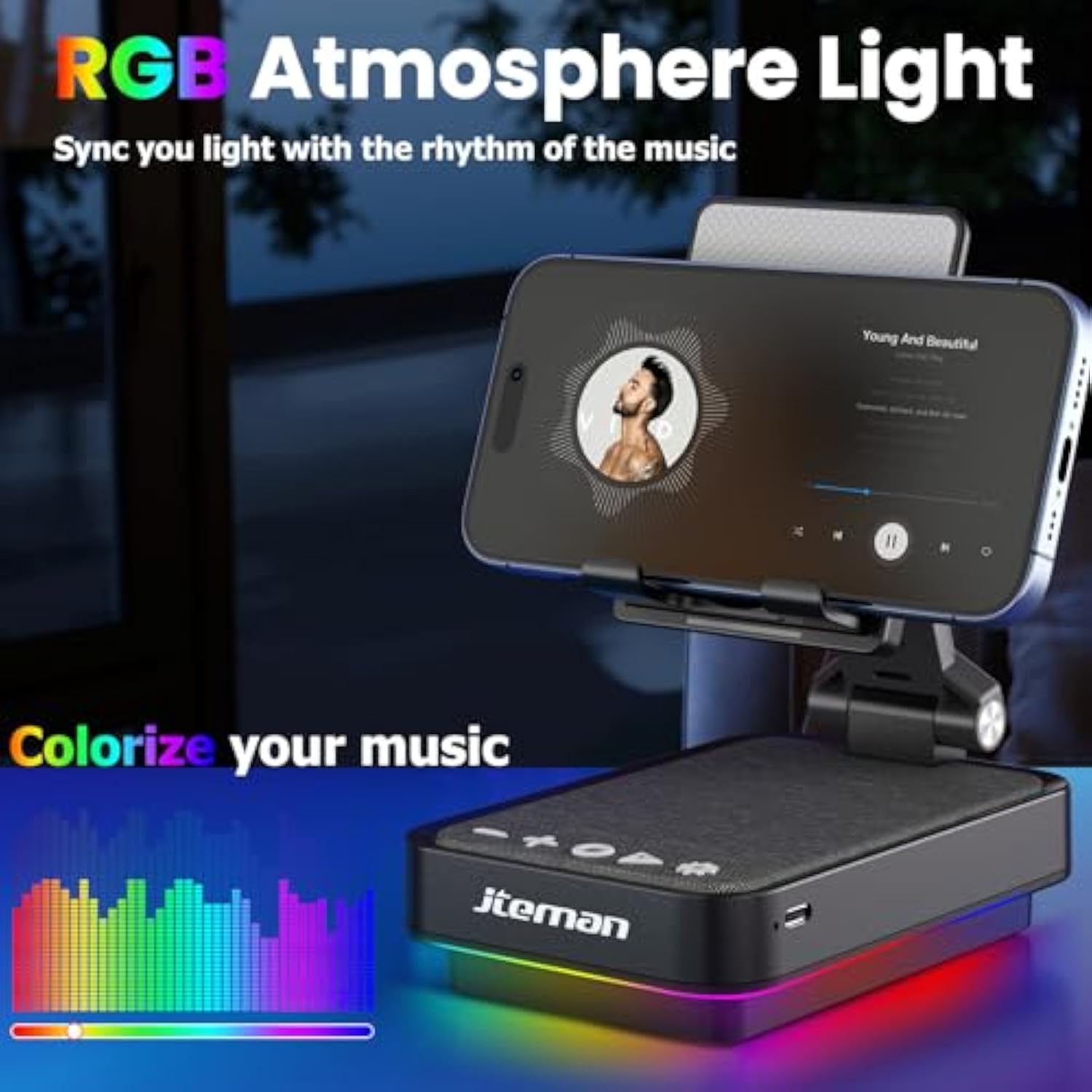 Gifts For Men Cell Phone Stand With Wireless Bluetooth Speaker And Light, Cool Tech Gifts For Men Women Husband Dad, Unique Birthday Gifts For Him