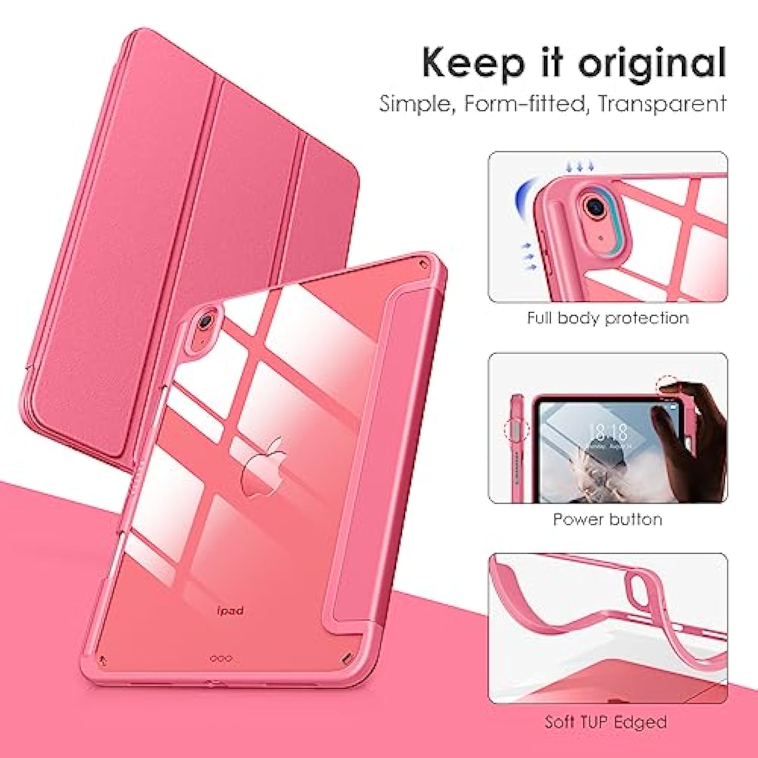 Case For (A16) 11-Inch 2025 And 10Th Generation 10.9 Inch 2022, Clear Back And Tpu Shockproof Frame Cover [Built-In Pencil Holder, Support Auto Sleep/Wake] - Watermelon