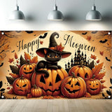 Halloween Backdrop 71x43 Inch Black Cat Pumpkin Castle Bat Party Photo Banner