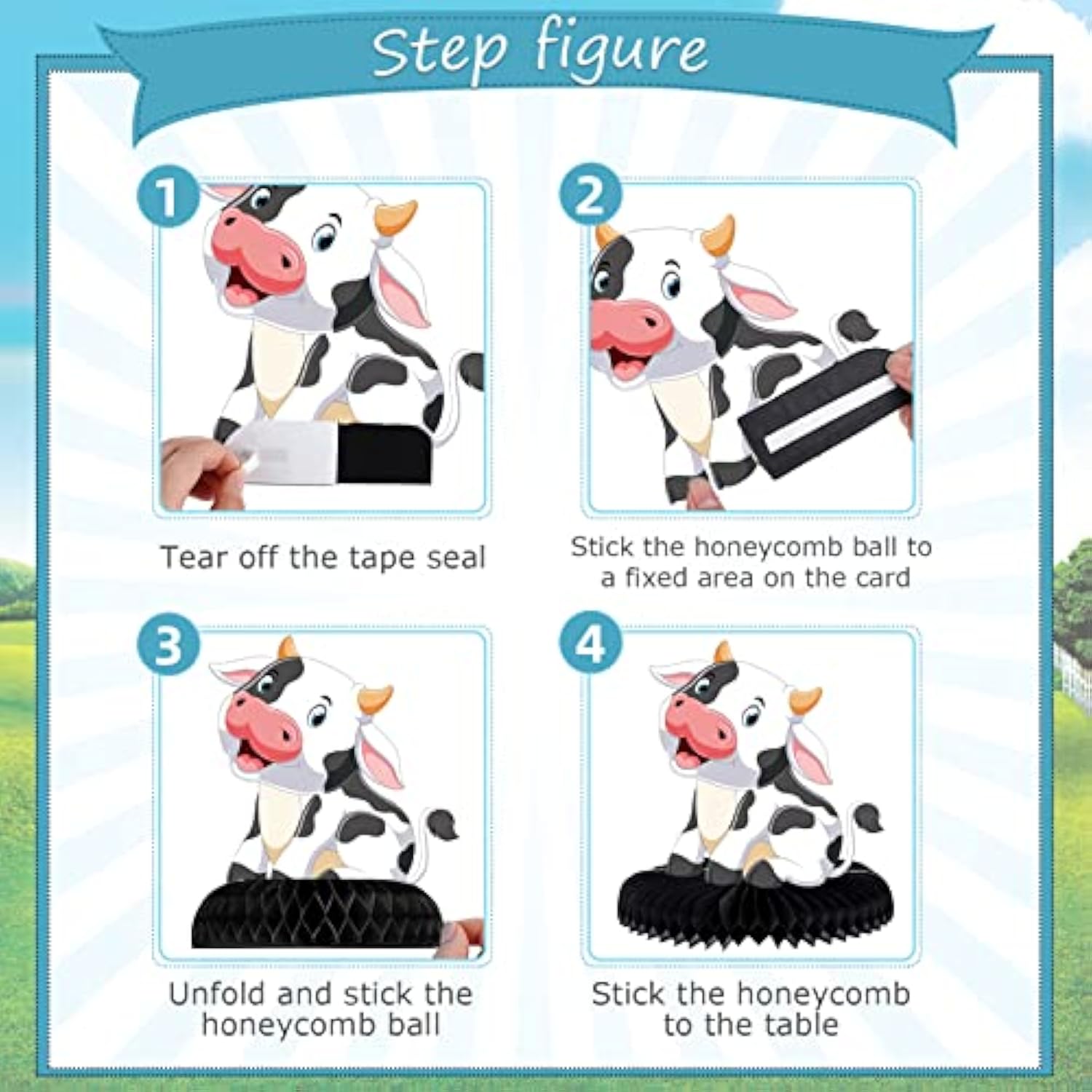 9 Pcs Cow Honeycomb Centerpieces Farm Animal Table Decorations for Parties