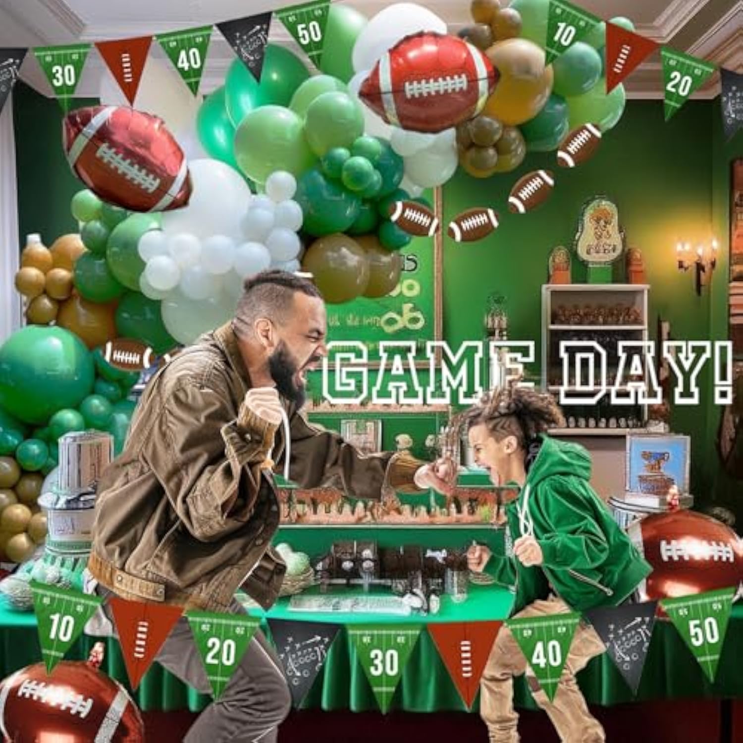 Football Party Decorations Kit 120Pcs Sage Green Brown White Balloon Garland Arch With Football Banner Mylar Balloons For Sports Birthday Boys First Year Touch Down Party Decorations