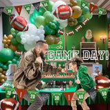 Football Party Decorations Kit 120Pcs Sage Green Brown White Balloon Garland Arch With Football Banner Mylar Balloons For Sports Birthday Boys First Year Touch Down Party Decorations