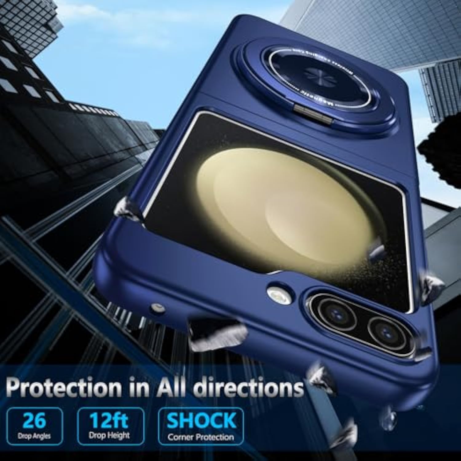 Magnetic Case For Samsung Galaxy Z Flip 5, [Compatible With Magsafe] Military Grade Shockproof Slim Fit Samsung Z Flip 5 Phone Case With Magnetic Ring Kickstand, Case For Z Flip 5 -Blue