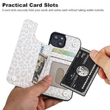 For Iphone 14 Wallet Case With Card Holder, White Leopard Pattern Back Flip Folio Pu Leather Kickstand Card Slots Case For Women Girls, Double Magnetic Clasp Shockproof Cover 6.1"
