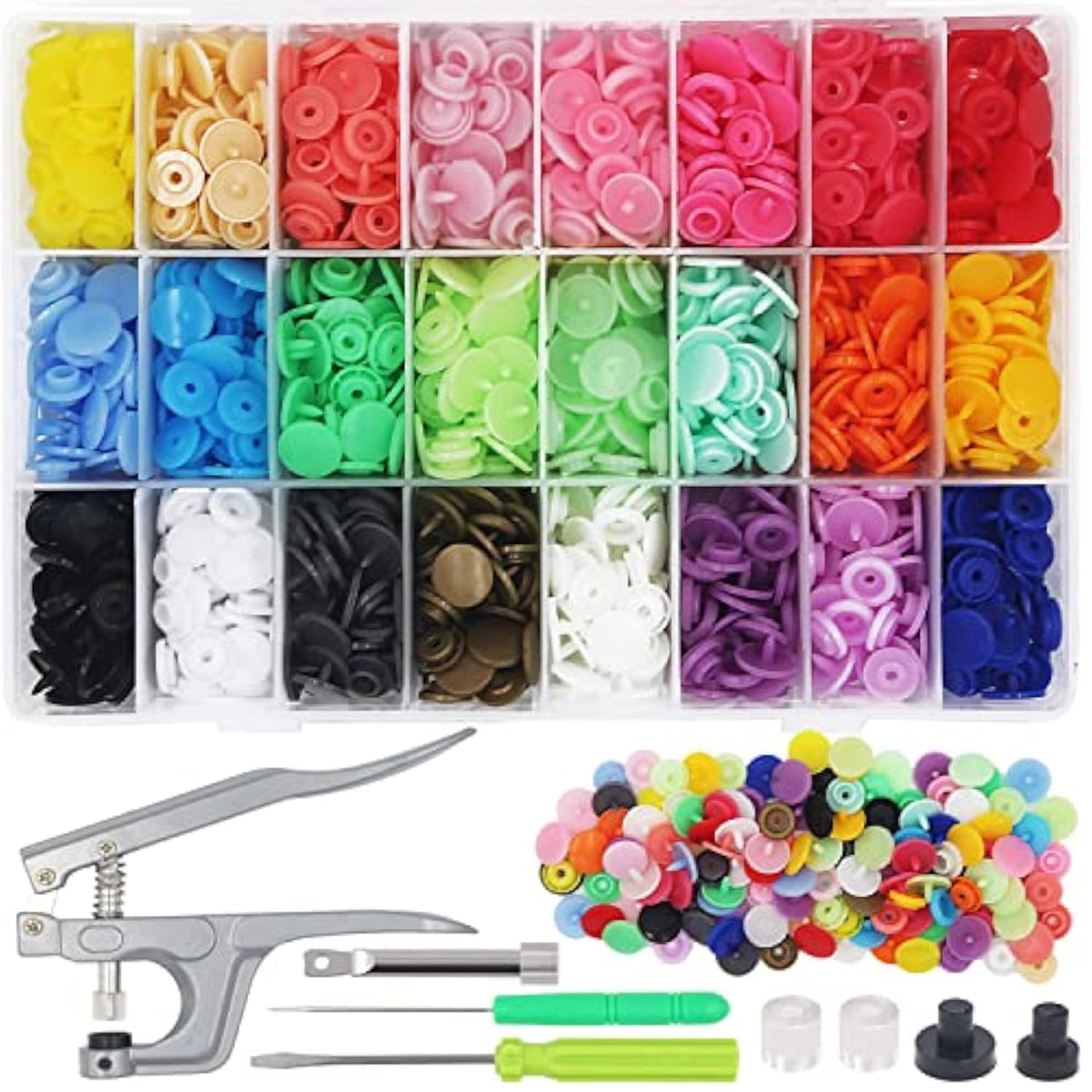 1440Pcs Plastic Snap Buttons No-Sew Snap Fasteners T5 Snaps With Snaps