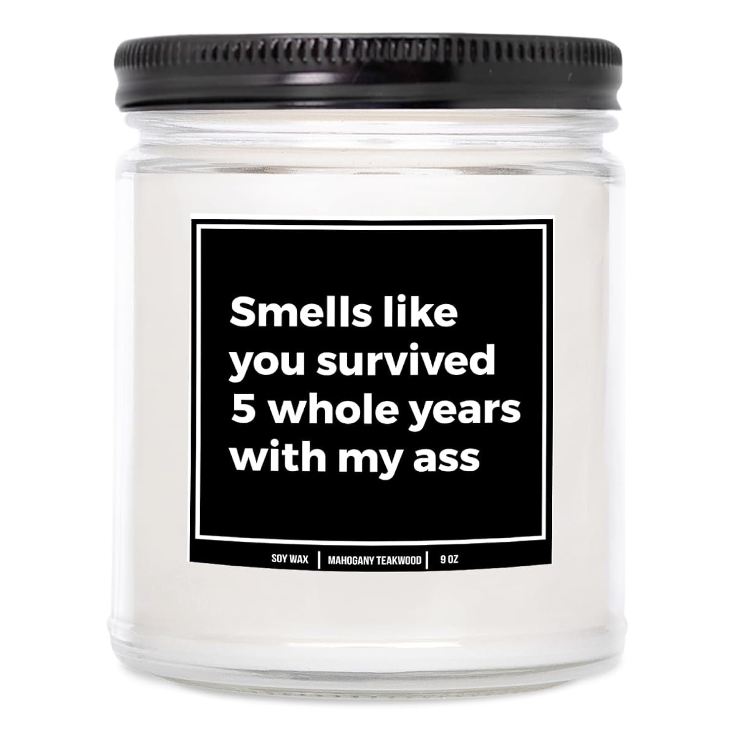 You Nique Designs 5 Year Marriage Anniversary Candle 9Oz, 5 Year Anniversary Ideas For Her, Him, Men, Women, 5Th Gifts For Husband, Wife, 5 Year Wedding (Mahogany Teakwood)