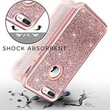Heavy Duty Defender Protective Bling Glitter Sparkle Hard Shell Hybrid Shockproof Rubber Bumper Cover for iPhone 7 Plus and 8 Plus, Rose Gold