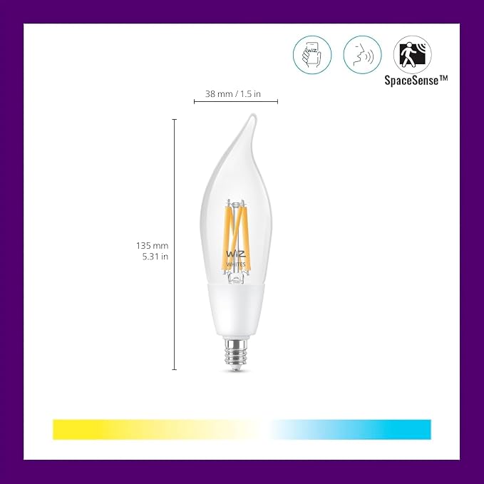 40W BA11 Tunable White Filament LED Smart Candle Bulb E12 Matter Compatible 1 Pack