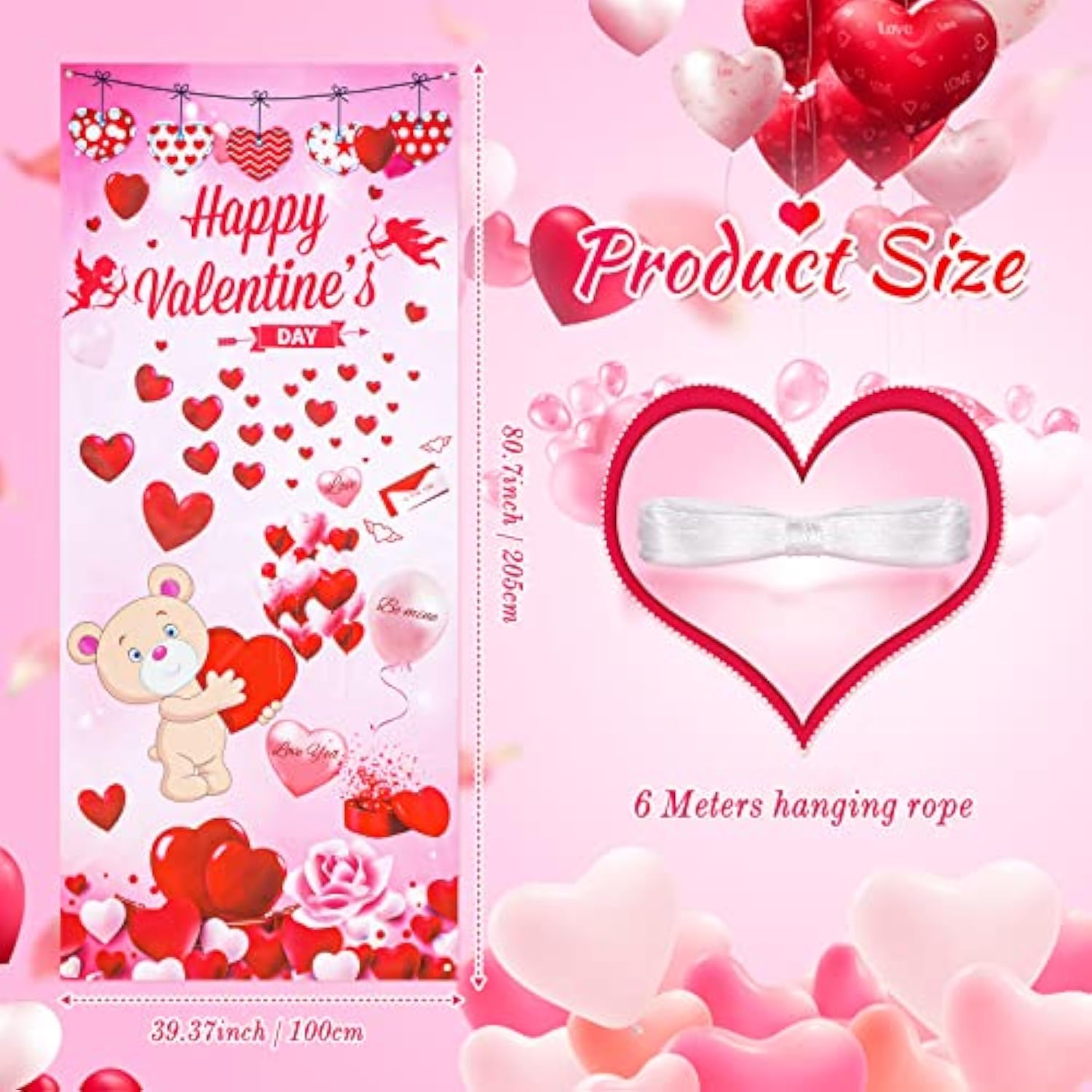 Happy Valentine'S Day Door Cover Large Fabric Valentines Day Accessori