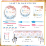 194 Pcs Gender Reveal Decorations Gender Reveal Paper Plates Cups And Napkins Sets He Or She Baby Shower Party Supplies Pink And Blue Disposable Tableware Set With Tablecloth Serves 24 Guests