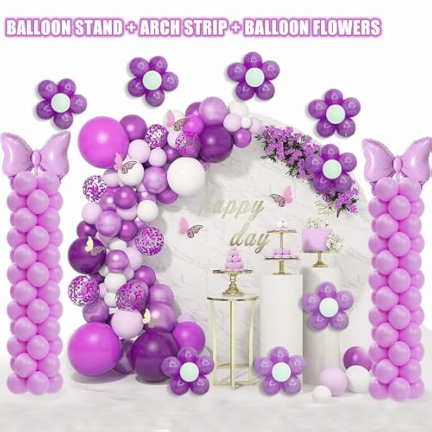 Balloon Column Stand Kit Set Of 2, 7Ft Height Adjustable Balloon Arch Kit, Metal Telescopic Pillar Balloon Stand, Birthday Party, Graduation, Wedding Christmas Decorations