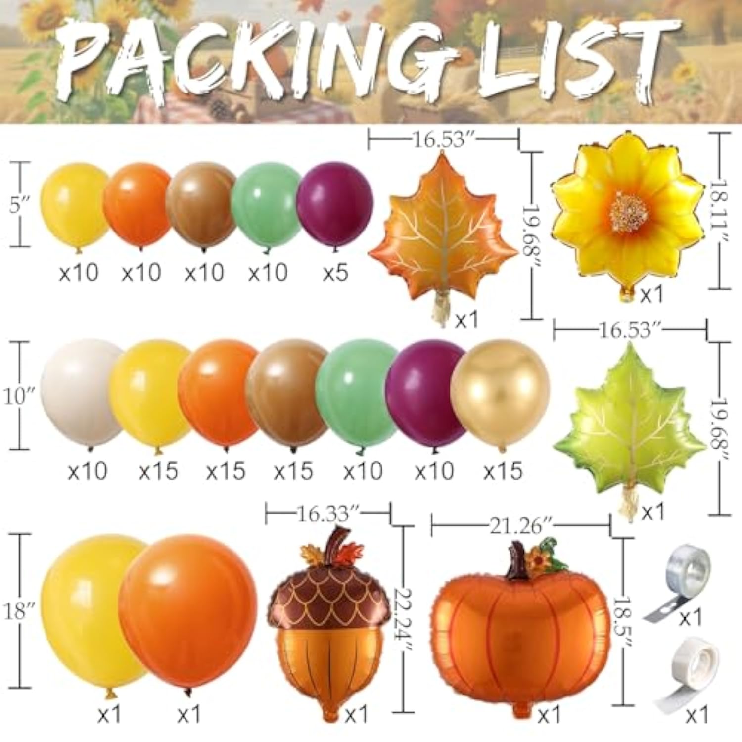 Fall Balloon Arch Kit: Pumpkin Maple Leaf Thanksgiving Decor