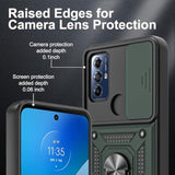 For Moto G Play 2023 Case, With Tempered Glass Screen Protector [2 Pcs] & Slide Camera Cover, 360°Rotation Ring Kickstand [Military Grade] Case. (Green)