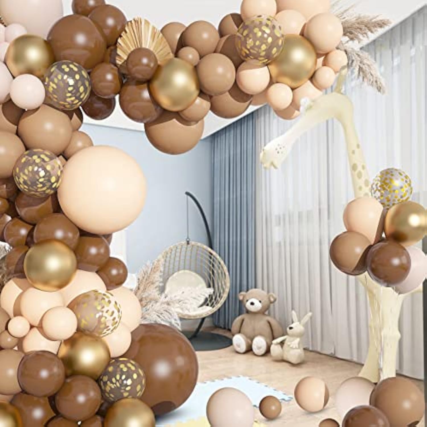 150Pcs Brown Balloons Garland Arch Kit, Different Size Brown Nude Boho Blush Tan Neutral Beige Gold Balloons For Woodland Bear Baby Shower Wedding Jungle Safari Birthday Party Decorations