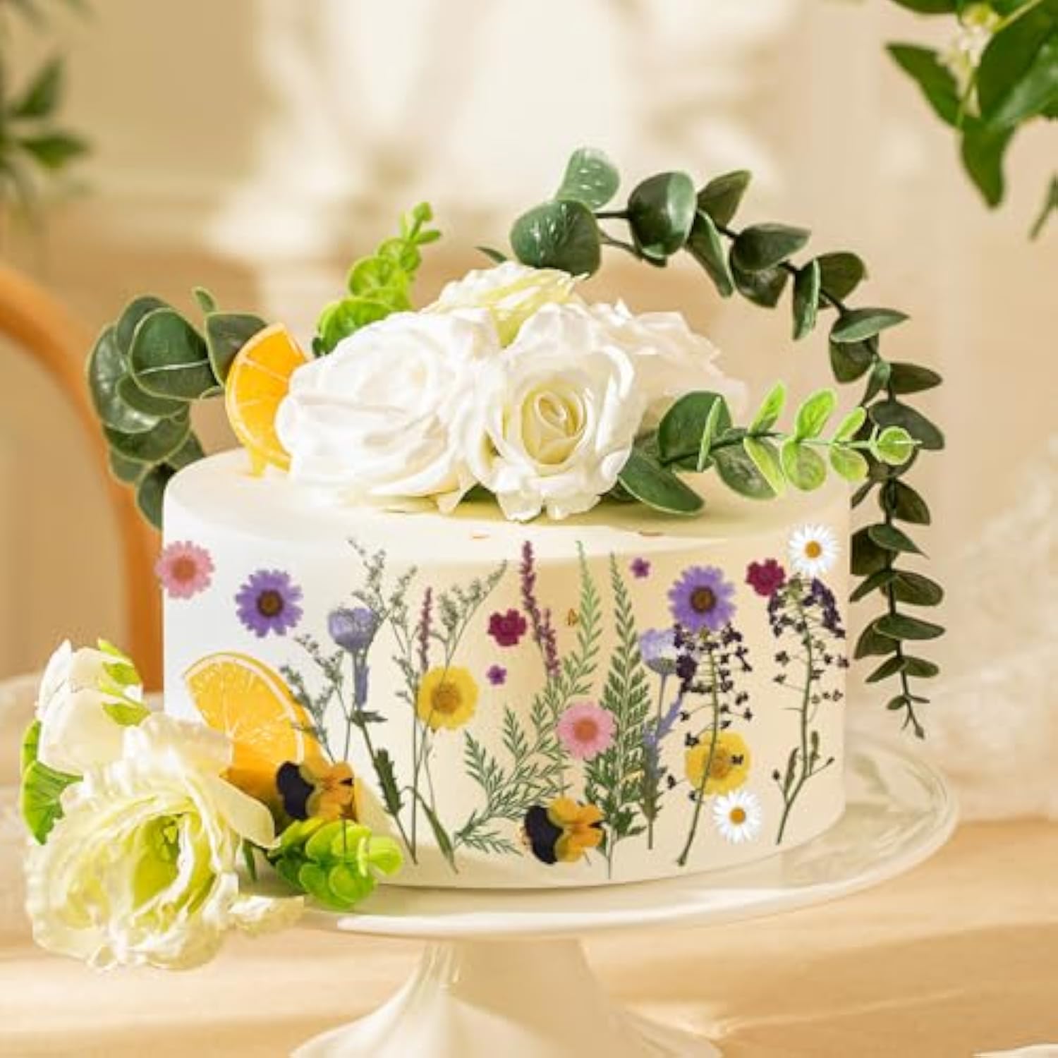 Wildflower Cake Toppers, Wildflower Theme Decor Pressed Flowers Baby Shower Floral Cake Topper For Women Wedding Party Decoration Bridal Shower Birthday Supplies