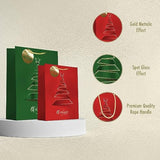 12 Christmas Gift Bags, Red & Green Metallic & Texture Finish With Golden & Spot Gloss Xmas Tree, Assorted Sizes With Handle (4 Extra Large 16", 4 Large 12", 4 Medium 9")