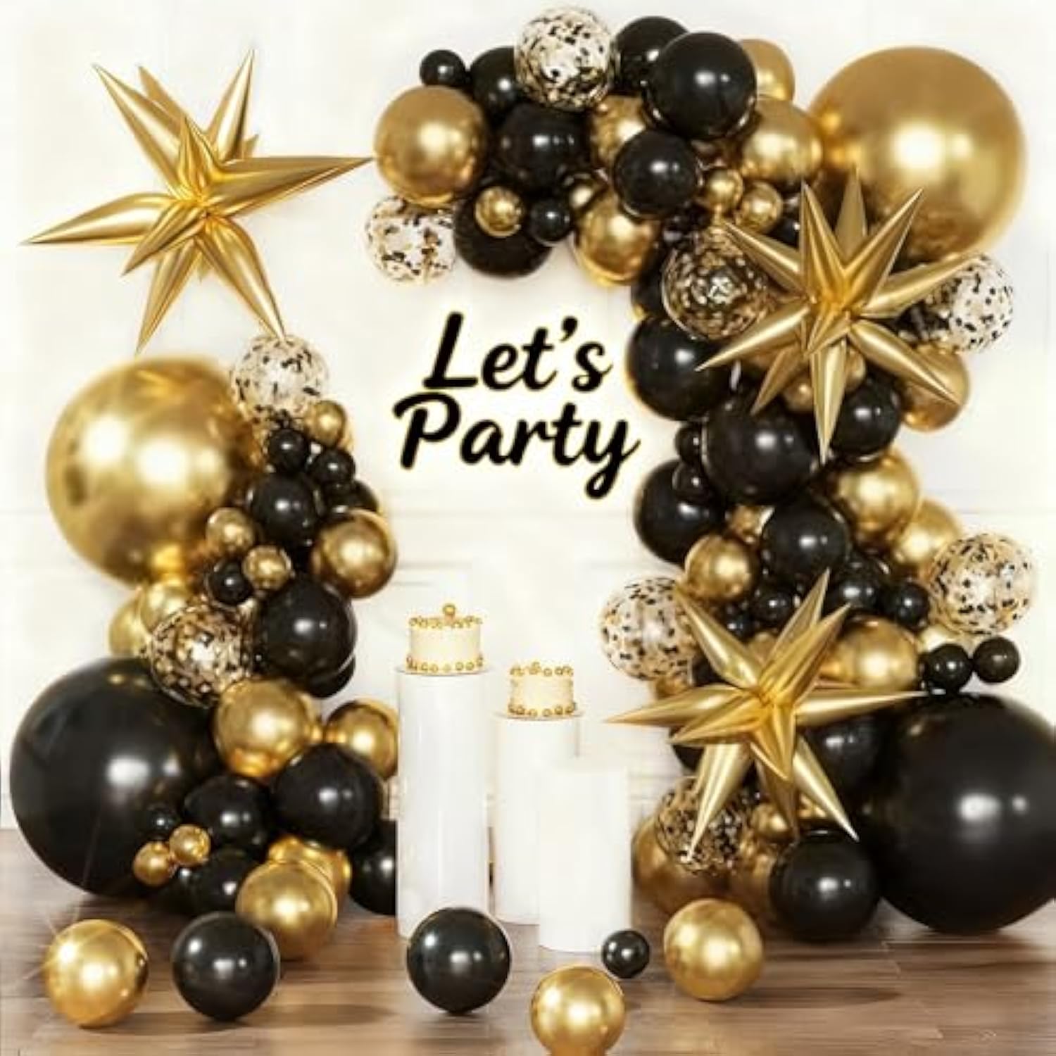 125pcs Black Gold Balloon Arch Kit with Star Balloons for Party & Celebration