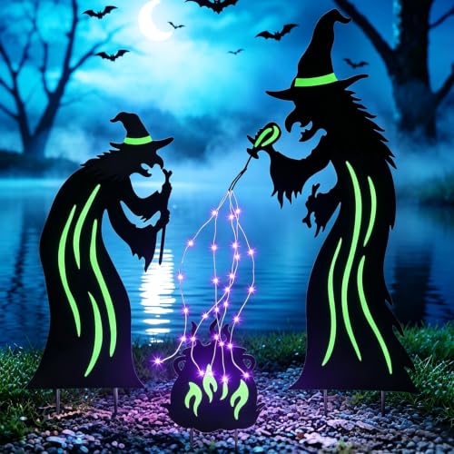 Halloween Decorations Outdoor, 3 Pack Metal Witch Yard Stakes