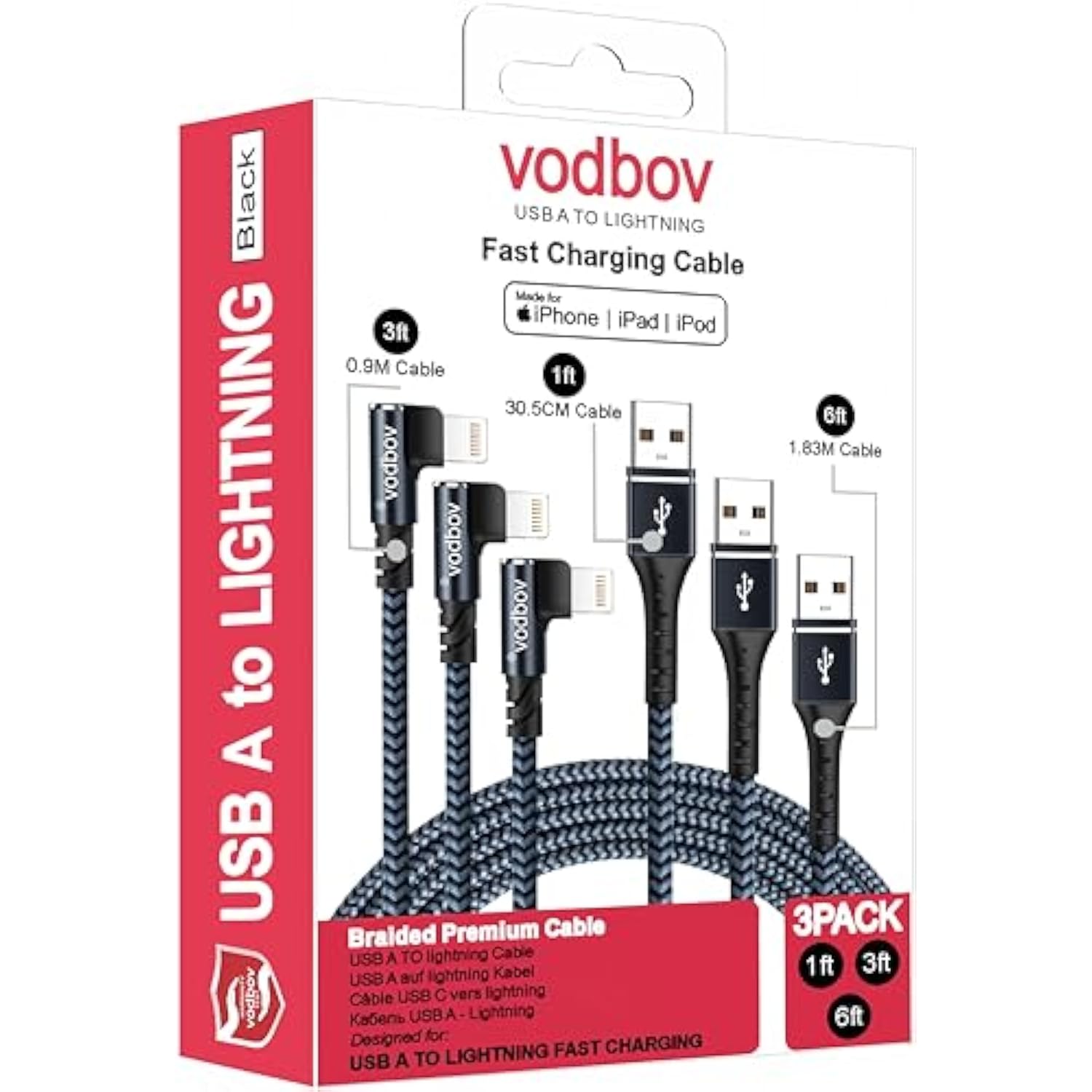 Iphone Charger Lightning Cord 3Pack 1Ft 3Ft 6Ft Right Angle Mfi Certified Cable Braided Usb Charging Wire High Speed Black