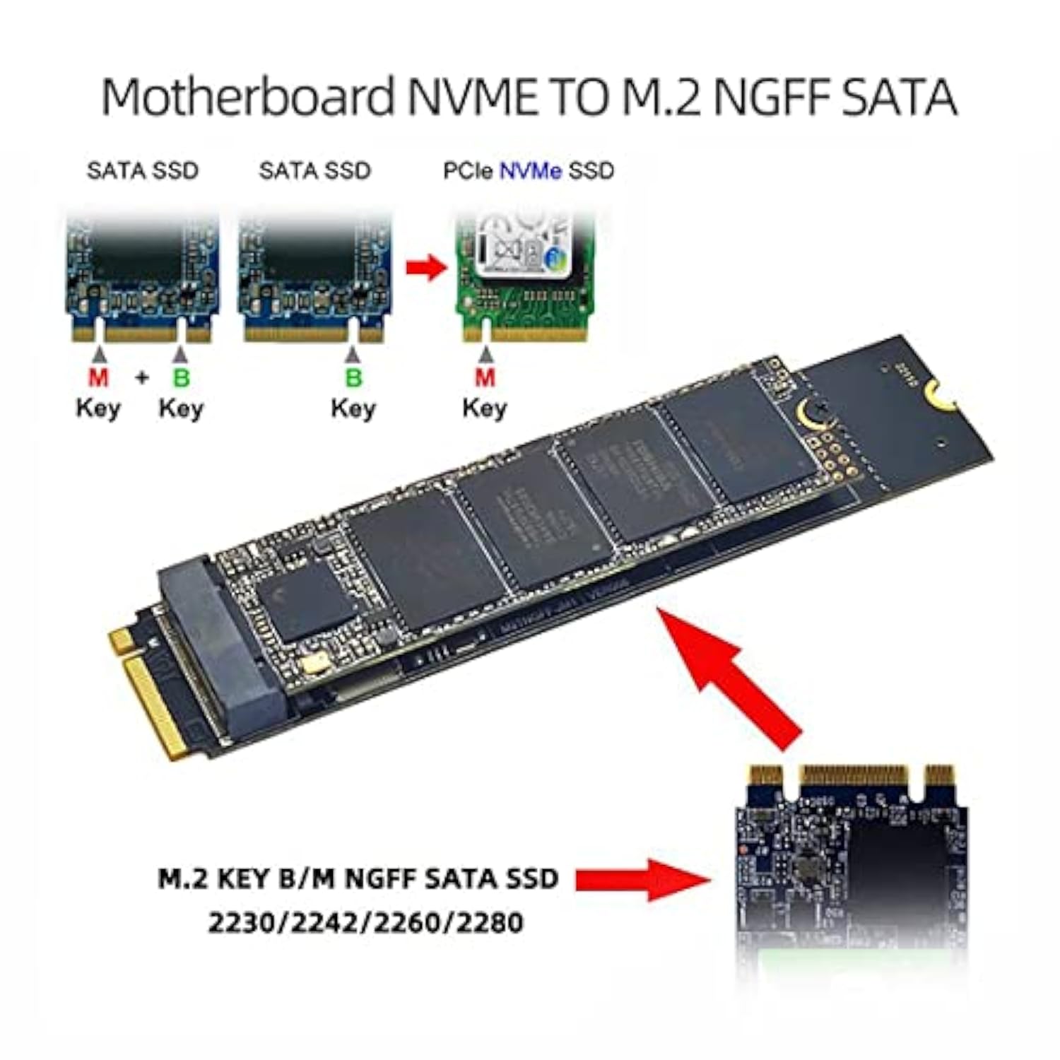 Cy B+M Key Ngff Sata Ssd To M.2 M-Key Nvme Motherboard Desktop Adapter Convert