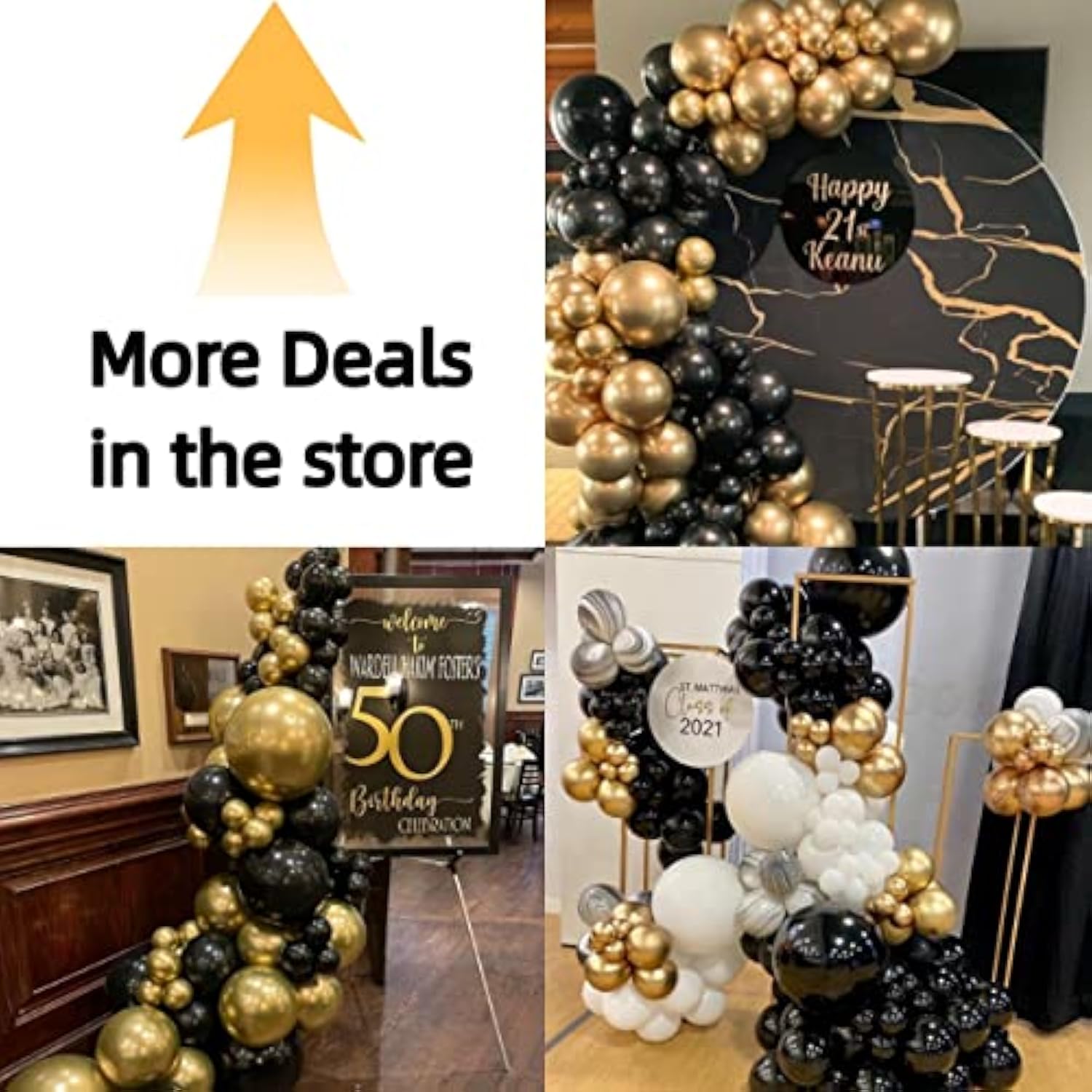 Black Gold Balloons Garland Kit, 100Pcs Black Gold Metallic Chrome And
