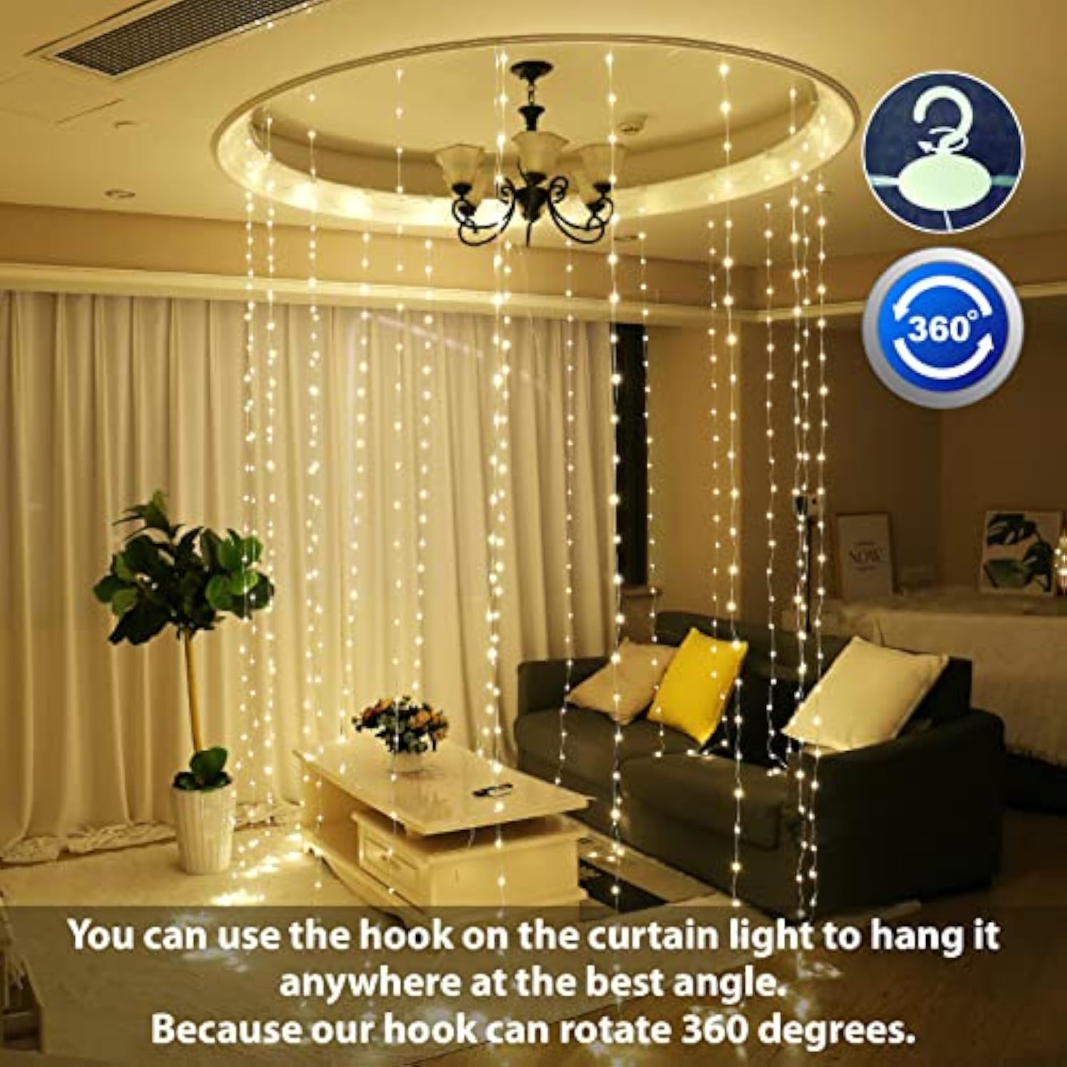 300Led Fairy Curtain Lights, 9.8X9.8Ft Tangle-Free Usb Plug In 8 Modes Timer Christmas String Hanging Lights With Remote
