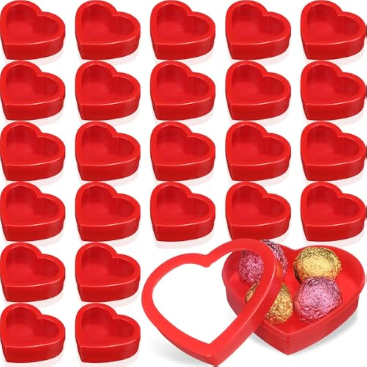 24 Pcs Small Heart Shaped Boxes With Window Valentine'S Day Gift Boxes Plastic Storage Container For Diy Projects Presents Candy Jewelry Mother'S Day Gifts (3.5 X 3 X 1.2 Inch,Red)