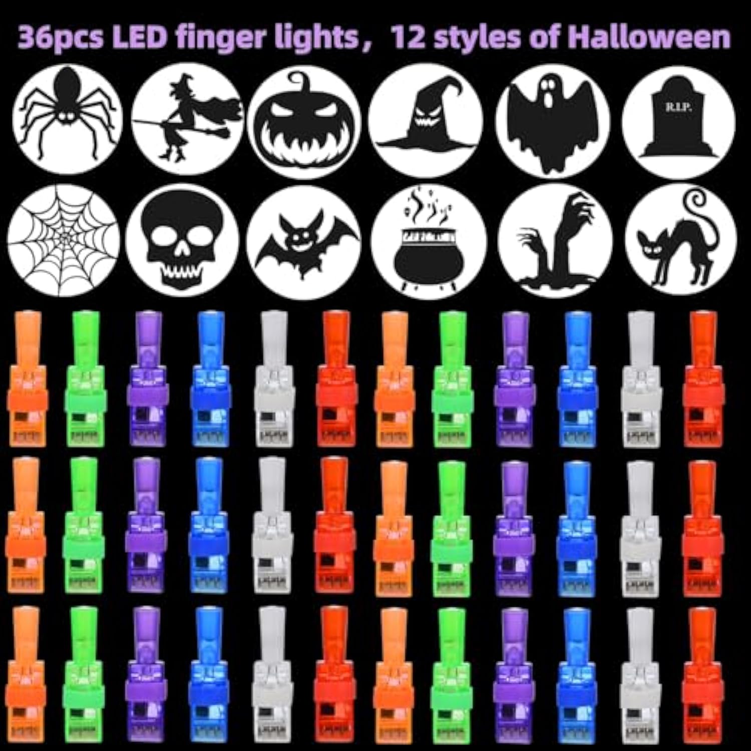 36Pcs Halloween Led Finger Lights, Halloween Party Favors For Kids Led Light Up Toys Classroom Rewards Gifts, Halloween Treats Goody Bag Filler