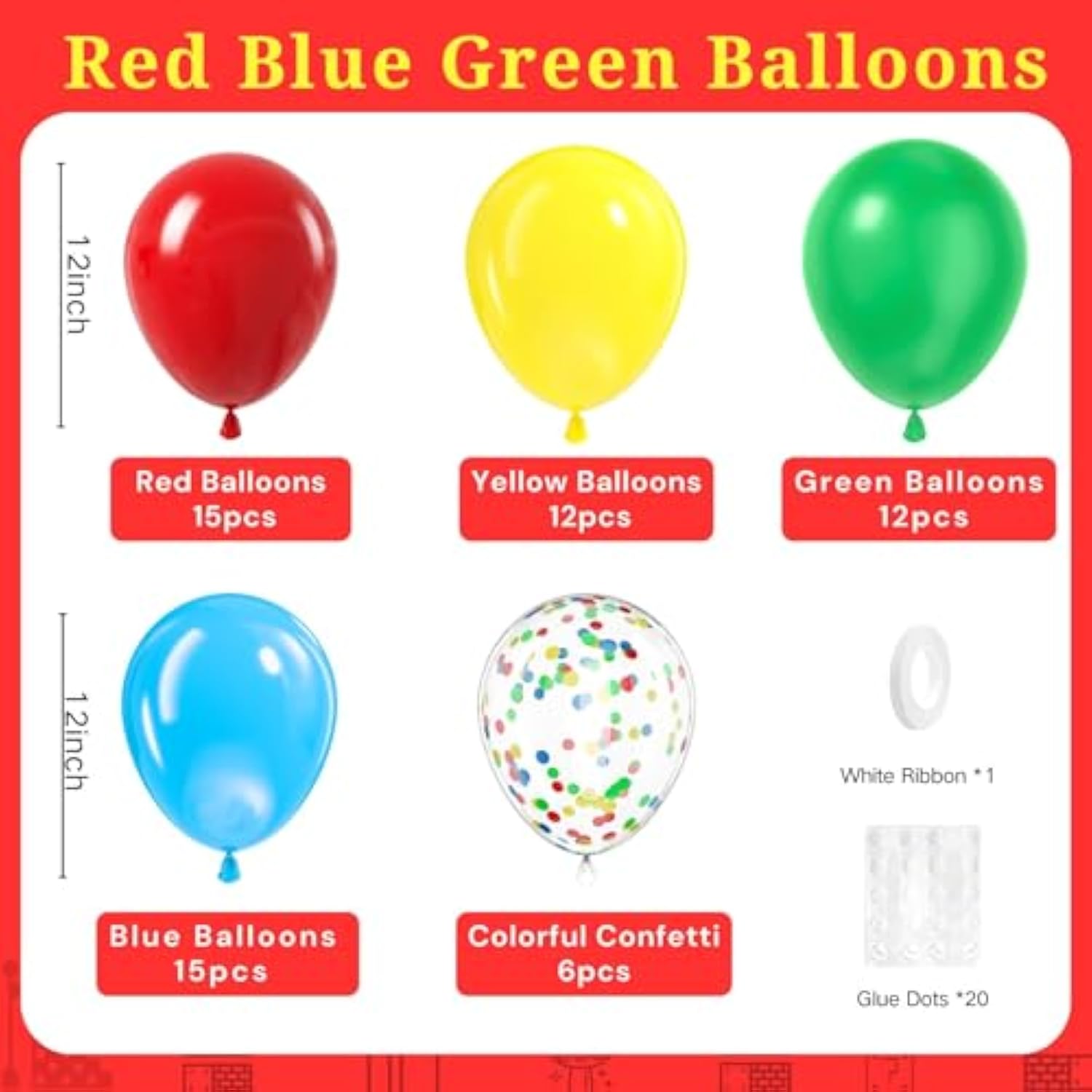 60pcs Red Yellow Blue Green Balloons – Colorful Latex Balloons for Circus & Birthday Parties
