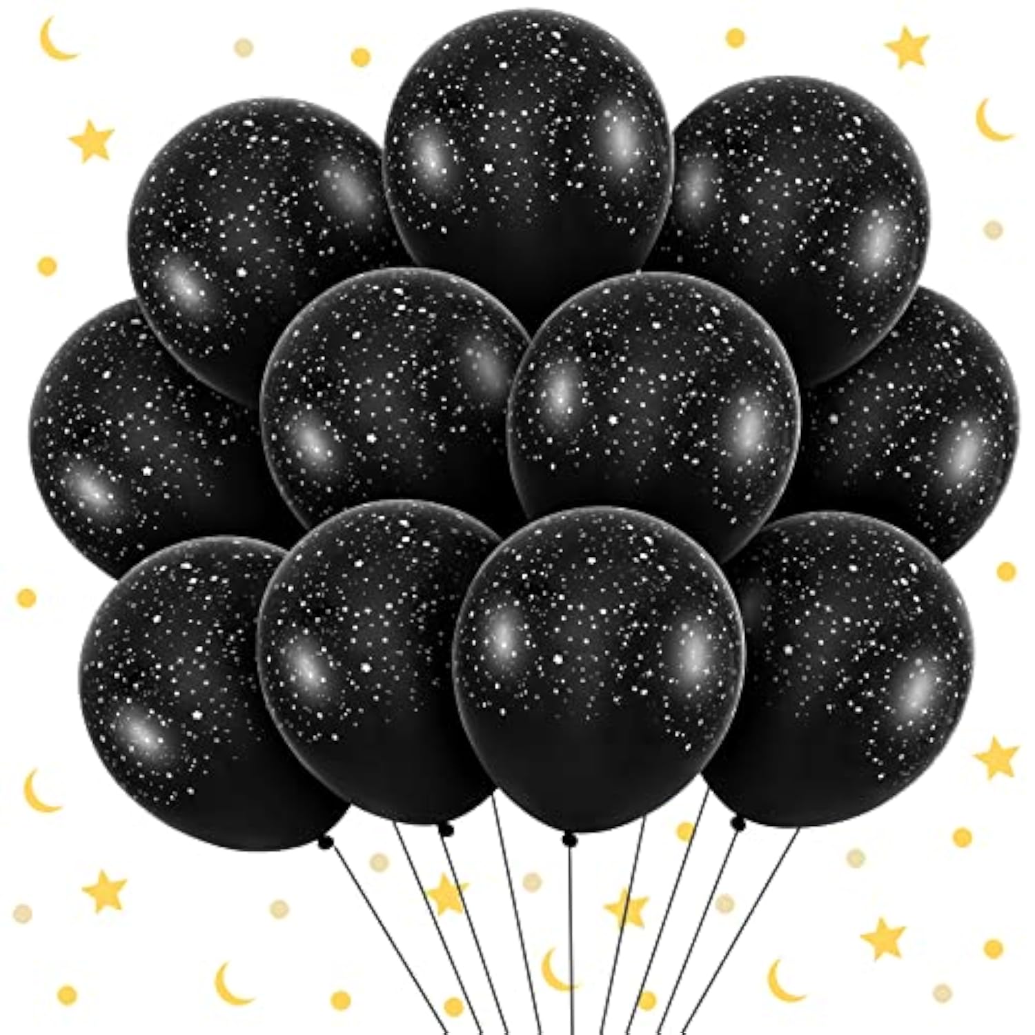 60PCS 12 Inch Galaxy Balloons Outer Space Theme Black Latex for Birthday Party Decor