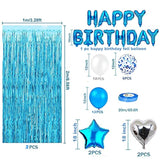 Blue Birthday Party Decorations Set With 38Pcs Balloons, Confetti, Foil Balloons, Fringe Curtains For Unisex Blue Themed Events