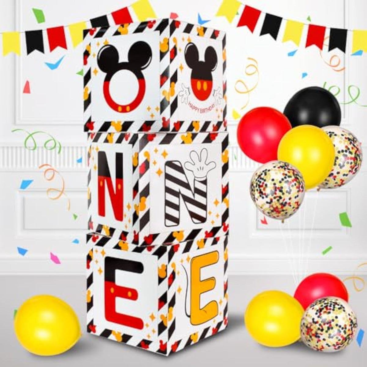 Red/Yellow/Black Mouse 1st Birthday Balloon Box w/ Letters Baby Shower Decor