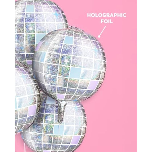 Iridescent Disco Ball Foil Balloons - 4 Pk, 22" | Last Disco Bachelorette Decorations, Groovy Birthday Party Supplies, 70S Baby Shower, Nye, Space Cowboy
