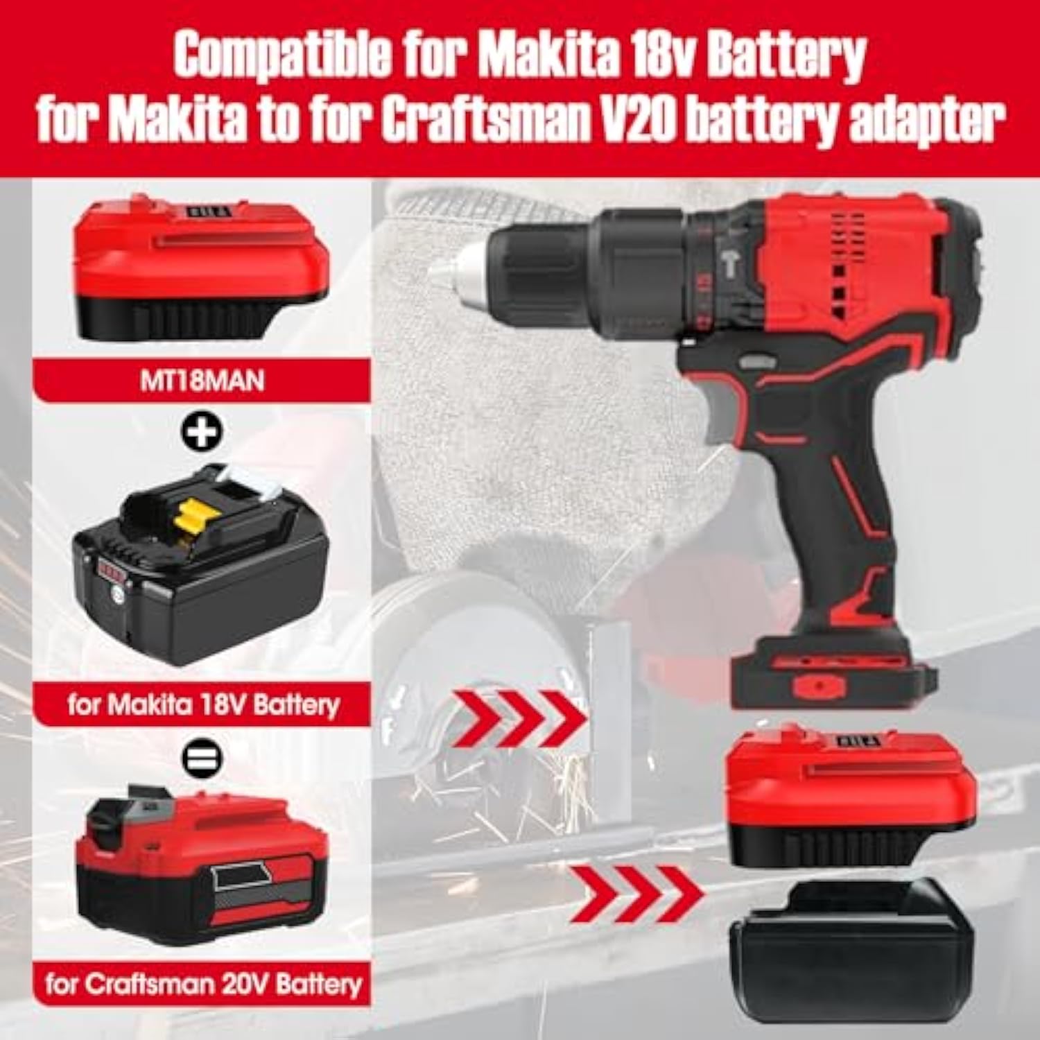Adapter For Craftsman V20 Cordless Tools, For Makita 18V Li-Ion Battery Convert To For Craftsman New 20V Power Tool (Adapter Only)