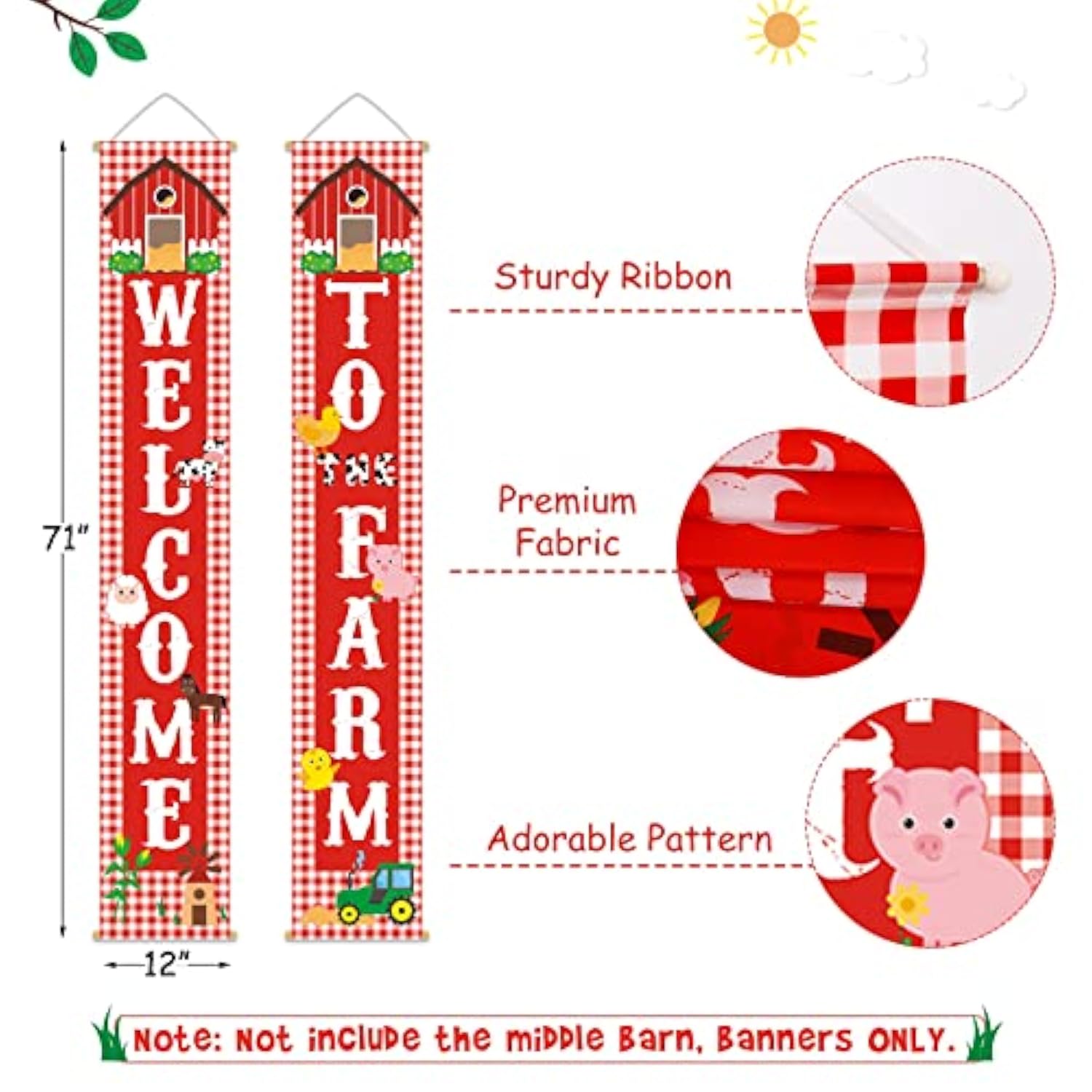 12x71" Farm Animal Porch Banner Barnyard Door Decorations for Party/Baby Shower