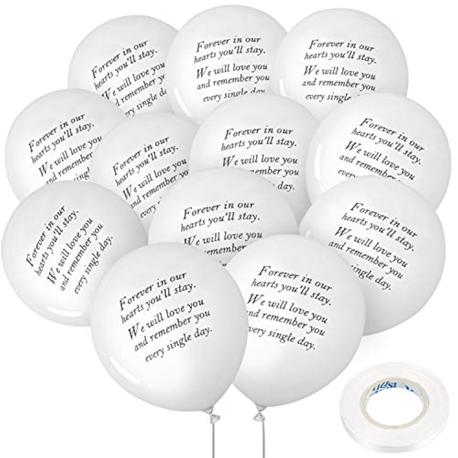 50 Pcs Funeral Memorial Balloons White Remembrance Balloons To Release In Sky And 3 Pcs Ribbon For Release Funeral