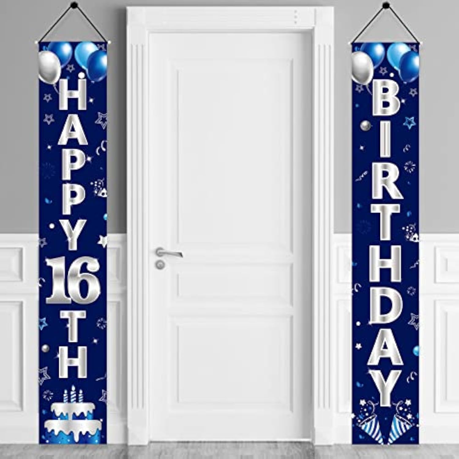 Blue & Silver 16th Birthday Banner: Sweet Sixteen Party Decor