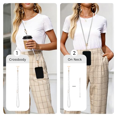 Diamond Phone Lanyard Crossbody+Wrist Strap+Tabs for Women,Detachable Teacher Neck Lanyards for ID Badges Holder,Luxury Purse Phone Strap for Travel
