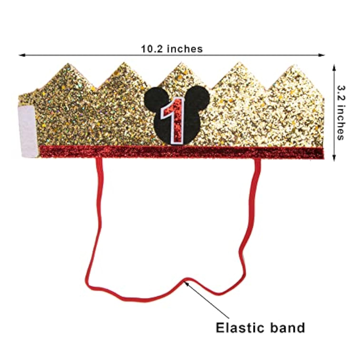 Mickey Theme Glitter Crown Birthday Party Hat for Boys Girls (1st)