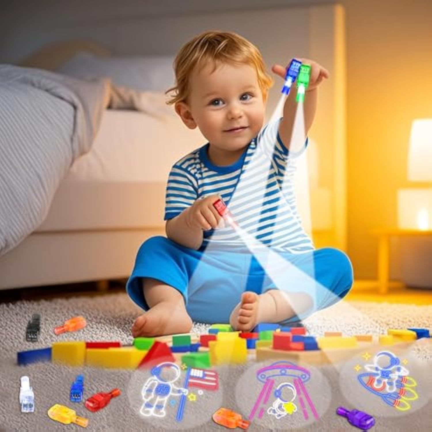 32 Pcs Finger Lights Space Theme Party Favors For Kids, Glow In The Dark Light Up Party Supplies Astronaut Toys Gifts Bulk For Boy Girl Birthday Goodie Bags Stuffers Back To School Classroom Prizes