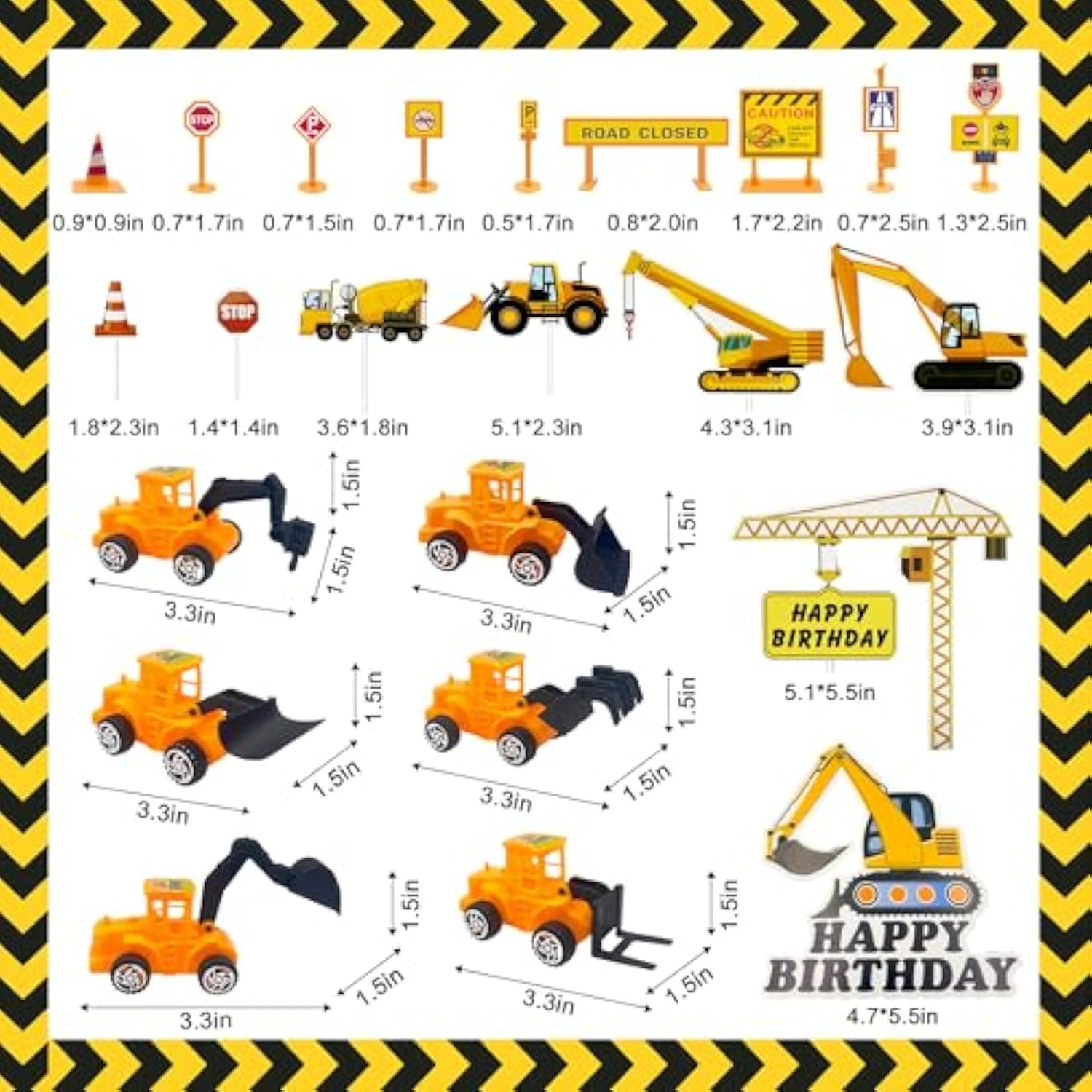 23Pcs Constructions Cake Toppers Vehicles Cake Decoration Excavator Crane Truck Cupcake Topper Traffic Road Sign Cupcake Construction Cake Decorations Happy Birthday Sign For Party Supplies