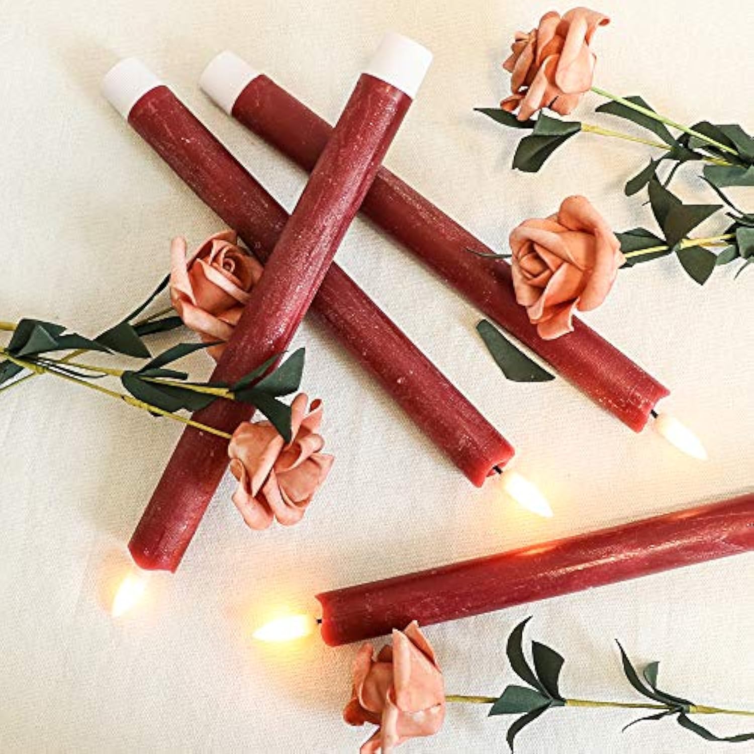 Flameless Taper Candles With Timer, 6 Pack Battery Operated Led Flickering Real Wax Red Candle For Christmas Wedding Dinner Decorations