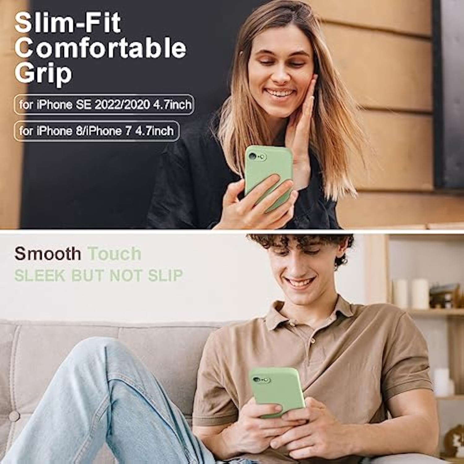 For Se Case 2022/3Rd/2020, 8/7 Case, Upgraded Liquid Silicone With [Flat Edges] [Camera Protection] [Soft Anti-Scratch Microfiber Lining] Phone Case For Se - Matcha