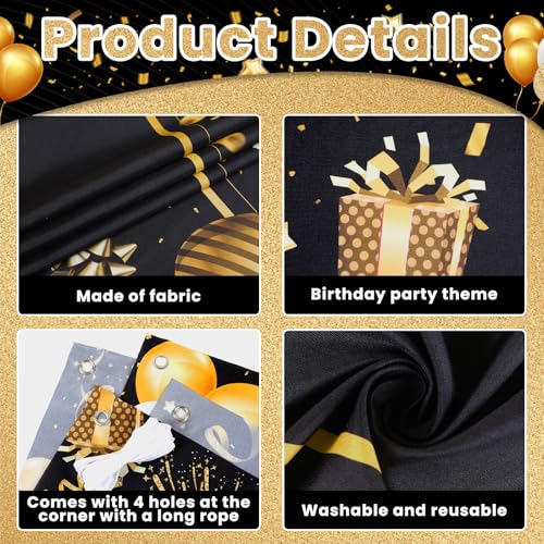 Personalized Birthday Banner Happy Birthday Party Decoration Custom DIY Black Gold Birthday Party Backdrop with Name Alphabet Letter Sticker Happy Birthday Sign Party Supplies for Men Women