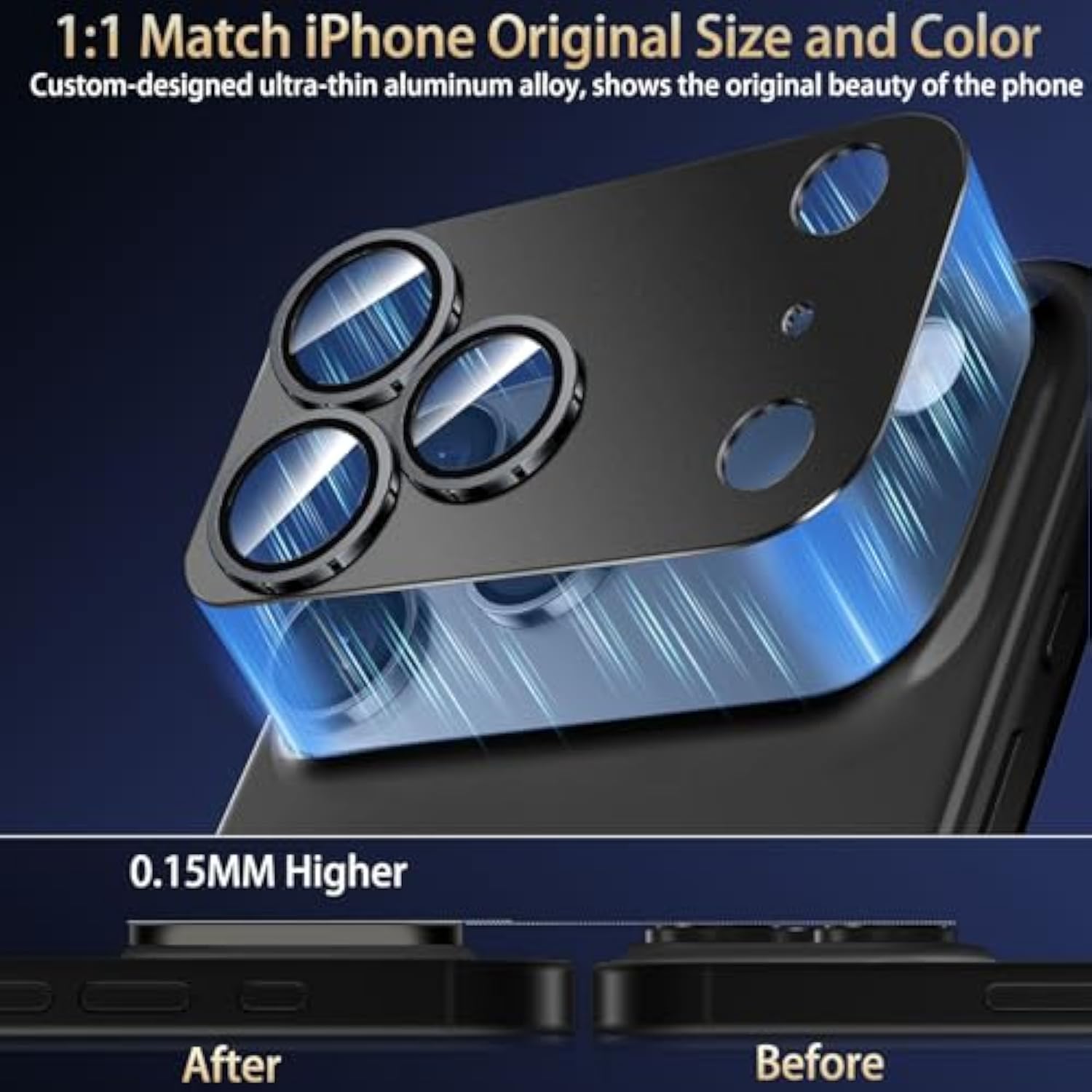 2 Pack Camera Lens Protector For Iphone 17 Pro Max Accessories, Metal Aluminum Alloy Tempered Glass Camera Protector, [Military Grade Shatterproof] [Case Friendly]-Black