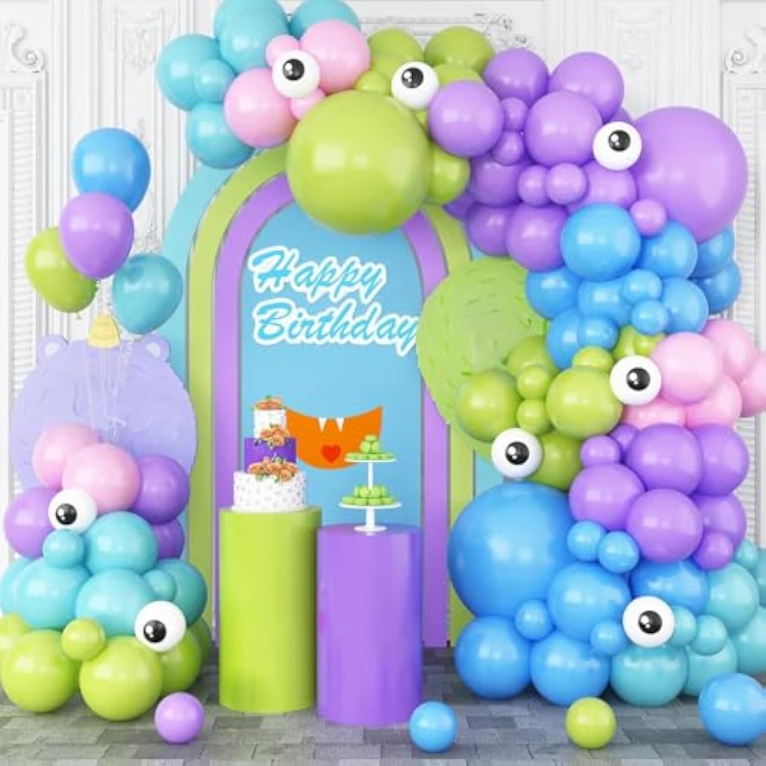 Monster Balloons Arch Garland Kit, Monster Cartoon Inc Balloons Party Decorations, Purple Green Blue Pink Teal Blue Balloons Arch For Monster Theme Birthday Baby Shower Party Decor