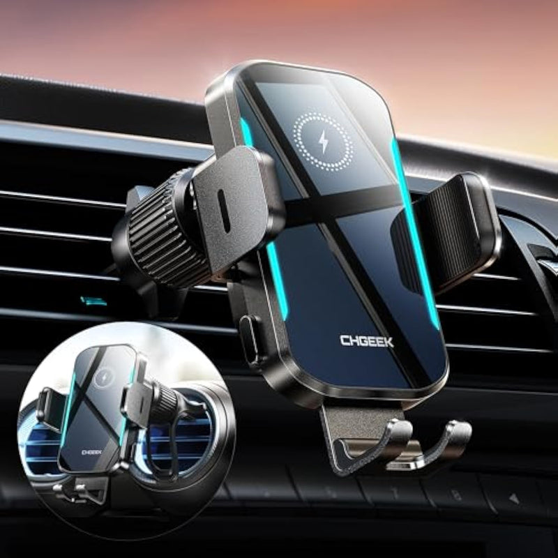 Wireless Car Charger, 15W Fast Charging Car Phone Holder Charger Auto-Clamping Air Vent Car Phone Holder With Blue Led Backlit For Iphone 16 15 14 13 12, Samsung S24 S23 S22, Etc